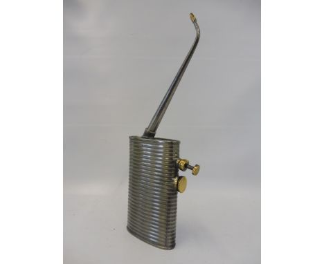 An unusual 'K. Force Feed' ribbed oval oiler, with long spout.
