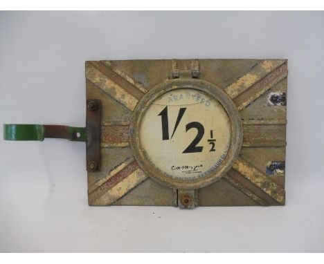 A BP Commercial 'Union-Jack' aluminium petrol pump price tag, one side repainted and new fixing bracket attached, 11 x 8". 