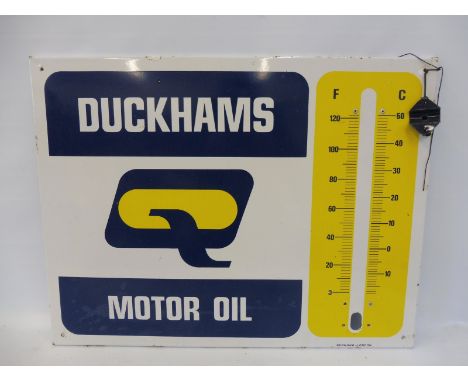 A Duckhams Motor Oil enamel thermometer by Burnham of London, 26 x 20". 