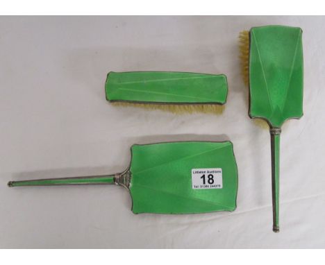 Silver &amp; engine turned enamel brush set