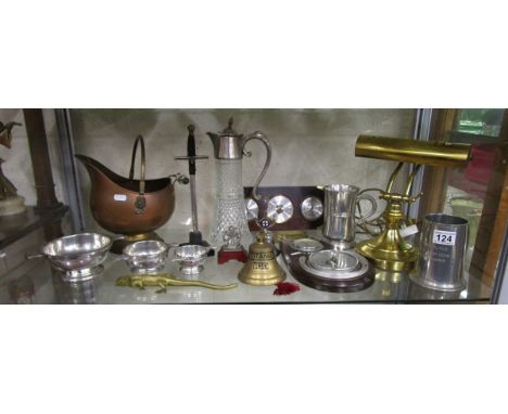 Shelf of collectables to include barometer