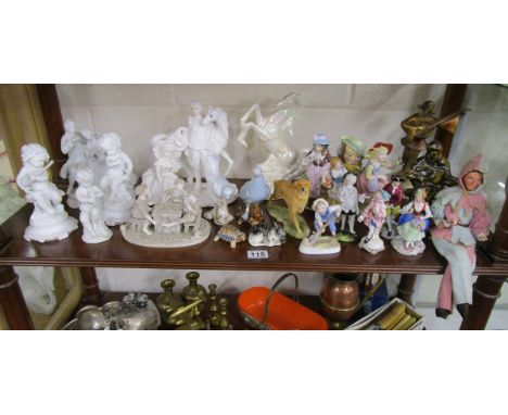 Shelf of collectables to include bisque figurines