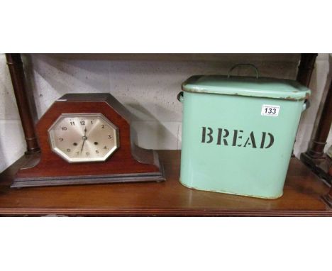 Mantel clock &amp; enamel bread bin