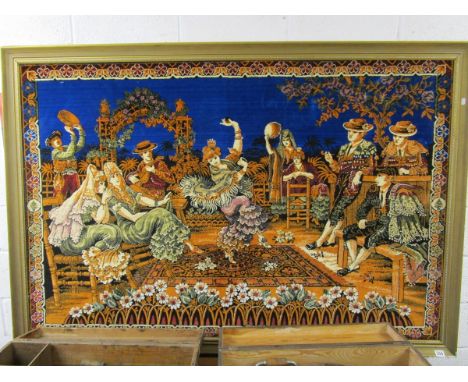 Large wool work tapestry in frame approx. 196cm x 133cm