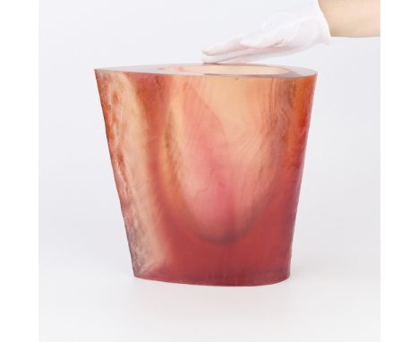 Terry Balle (American, 20th century). Large acrylic resin optical sculptural vase. With a rugged, tree bark-like texture alon