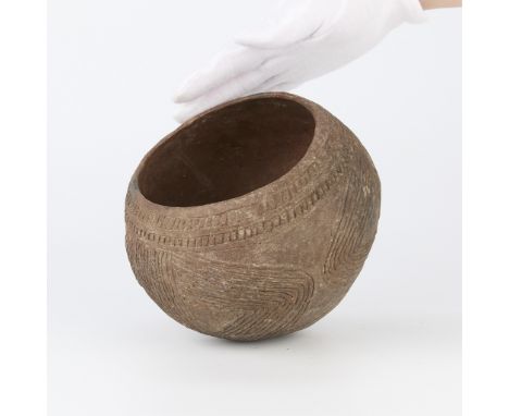 Hand-carved earthenware pottery bowl or drinking vessel from the West Sepik River region in Papua New Guinea, Oceania, early 