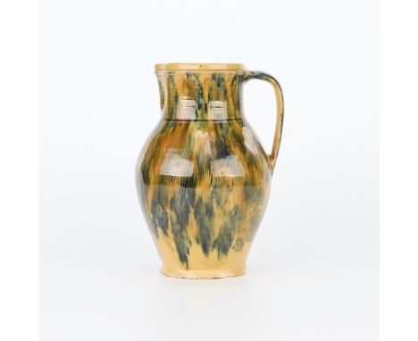 Large ceramic pottery pitcher, Shenandoah Valley of Strasburg, Virginia, ca. 1850. Stoneware with a glossy honey glaze and na