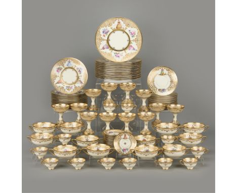 Ambrosius Lamm (German, 19th century) for Dresden Porcelain, Germany. 84 piece Dresden China service for 12 including: 12 gob