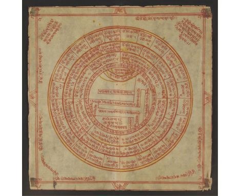 18th to 19th century Tibetan Suri yantra mandala drawing depicting a diagram of concentric rings with profuse inscriptions th