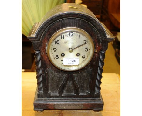 A Grant & Son of South Shields oak cased two hole mantel clock