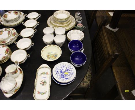Three each Wedgwood "Gold Damask" bowls, and side plates; various teaware; two Royal Worcester egg coddlers etc. 