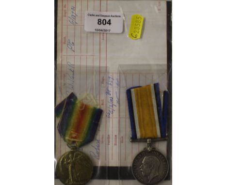 A WW1 pair of medals to G/18701 Pvt RHG Cook, R W Kent regiment