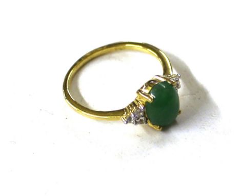 A Sterling silver green jade set ring with natural Cambodian Zircons