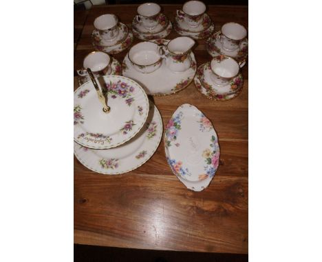 Royal Albert old country rose tea service together with a Royal albert cake stand &amp; side dish (Seconds)