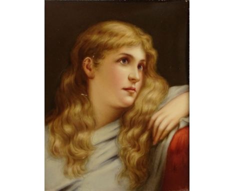 Early 20th Century Hand Painted KPM Porcelain Plaque "Gazing Beauty" Impressed Scepter KPM Mark En Verso. Light Scratches or 