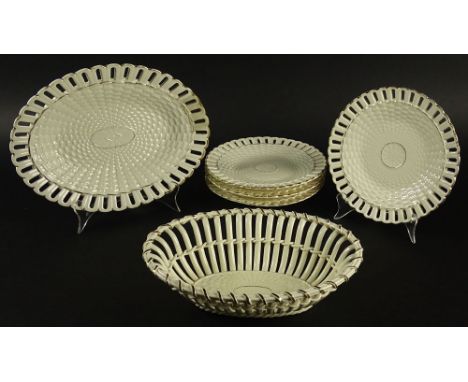 Lot of Vintage Waechtersbach German Porcelain Partial Dinner Service. Basketweave and Reticulated Design. The Lot includes, 4