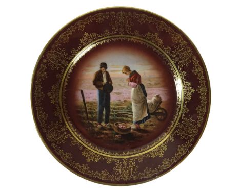 Royal Vienna Hand Painted Porcelain Plate. "Thankful" Signed with Blue Beehive Mark on Back. Light Scratches on Rim or in Goo