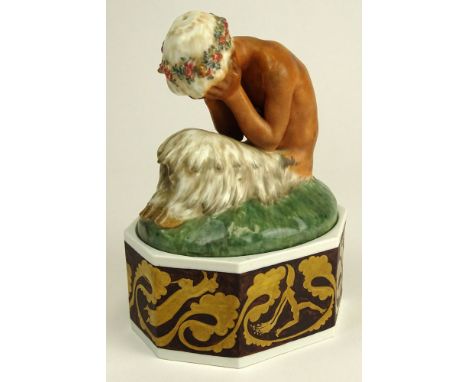 Vintage Royal Copenhagen Porcelain Figurine on Stand "Weeping Faun" by Gerhard Henning. Signed on Bottom With Blue Royal Cope