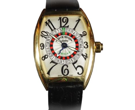 Franck Muller 18 Karat Yellow Gold Limited Edition Large Vegas Roulette Watch with Crocodile Strap and 18 Karat Yellow Gold B