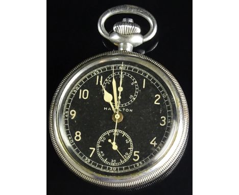 Vintage Hamilton Stainless Steel Pocket Watch. Appears to be running but the gallery does not warranty the running condition 