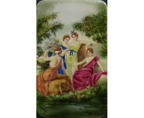 20th Century Transferred Porcelain Plaque "Ladies In The Garden" Signed Indistinctly in "print and later Hand Signed Boise. C
