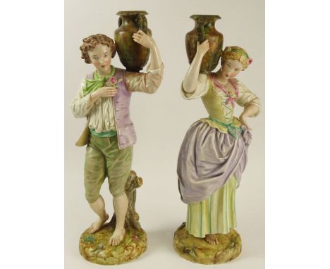 Pair of Large Royal Worcester Porcelain Figurines "The Water Carriers" Impressed Mark on Bottom. The boy's arm has been profe