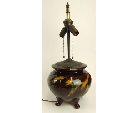 Antique Weller Pottery Lamp. Footed. Original Fixture and Wiring. Unsigned (name drilled out when wired) 559 3. Crazing or in