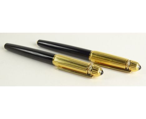 Vintage Cartier Pasha Gold Plate and Black Lacquer Fountain Pen with 18K Yellow Gold Nib together with Vintage Cartier Pasha 