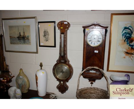 A 19th Century rosewood and mother of pearl inlaid banjo barometer 