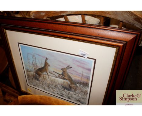 Mark Chester, pencil signed limited edition print "Boxing Hares"