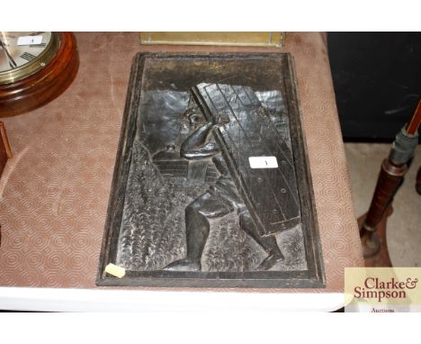 An antique naive carved oak panel possibly depicting Hercules 
