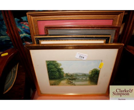 A photograph of Hampton Court, another vintage photograph print of Cathedral and small print of a riverside 