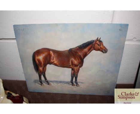 Oil on panel depicting a chestnut coloured horse