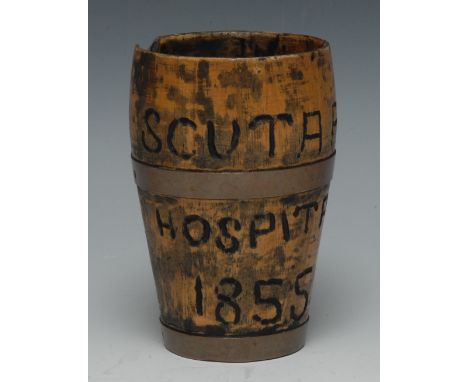 Crimea War, Florence Nightingale - a mid-19th century bowed cylindrical beaker, naively carved in relief Scutari Hospital 185