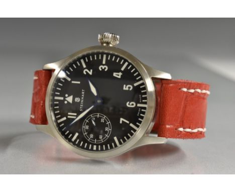 Steinhart - a pilot's wristwatch, black dial, Arabic numerals and block baton markers, minute track, subsidiary seconds, 3 AT