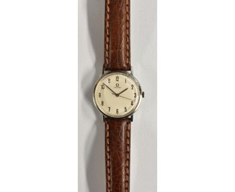 Omega - a vintage 1960 wristwatch, silvered dial, Arabic numerals, minute track, centre seconds, silver hands, manual 601 cal