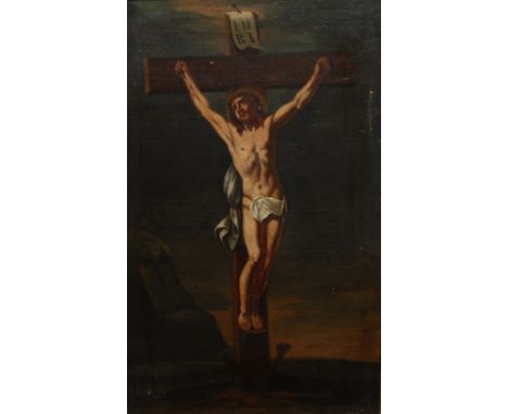 Spanish School (mid-18th century) The Crucifixion of Jesus Christoil on canvas, 74cm x 46.5cm, numbered 483 in manuscript to 