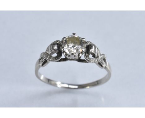 A diamond solitaire ring, round brilliant cut, measuring approx 5.5mm x 3.0mm, estimated diamond weight approx 0.50ct, six cl