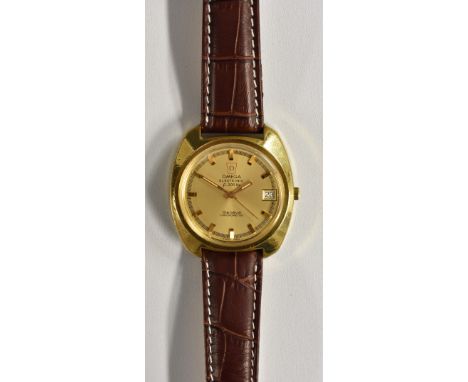 ***ROWSLEY***Omega - F300 Hz Geneve Chronometer cushion cased wristwatch, gilt dial, raised block baton markers, minute track