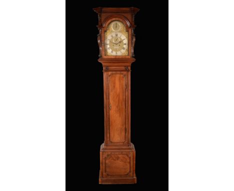 An early George III Rococo mahogany longcase clock, 30.5cm arched brass dial inscribed John Fladgate, London, silvered chapte