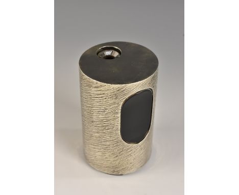 Modern Design - an Elizabeth II silver cylindrical table lighter, bark textured, 9cm high, George Grant MacDonald, London 197