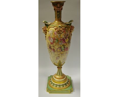 A Royal Worcester pedestal ovoid vase, made for  Clarke's Cricklite Lamps, printed and painted with stylised flowers and foli