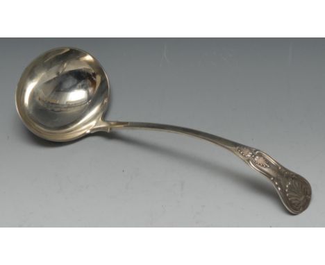 A late Victorian Scottish King's pattern silver ladle, monogrammed handle, 31cm long, Hamilton &amp; Inches, Edinburgh 1900