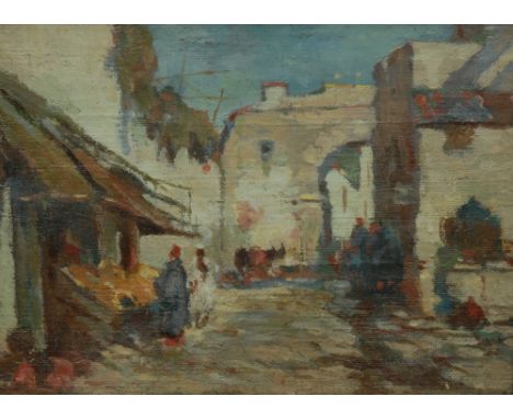 R Pennywell Robinson (late 19th/early 20th centuryA Moorish Bazaaroil on mahogany panel, 20cm x 27cm, The West-End Gallery of