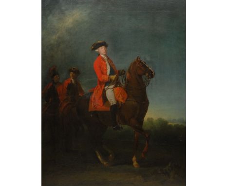 Martin Ferdinand Quadal (Moravian-Austrian, 1736 - 1808)Equestrian Portrait of King George III, full-length, wearing a scarle