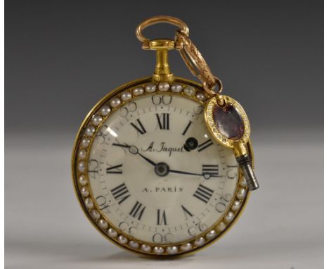 A Louis XVI gold and amethyst guilloché enamel pair case pocket watch, by A: Jaquet, à Paris, 3.5cm white enamel inscribed, R