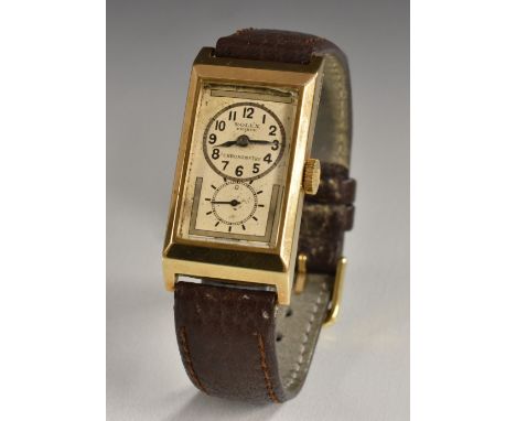 Rolex - a 1930s 9ct gold cased Rolex Prince Chronometre wristwatch, silvered dial, Arabic numerals, subsidiary seconds, blued