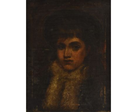 French School (late 19th century)Portrait, A Girl of Fashion, bust-length, wearing a fur collaroil on canvas, 46cm x 36cm 