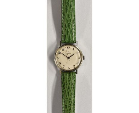Omega - a retro 1960's Geneve wristwatch, cream dial, Arabic numerals, centre seconds, blued hands, manual 601 cal movement, 