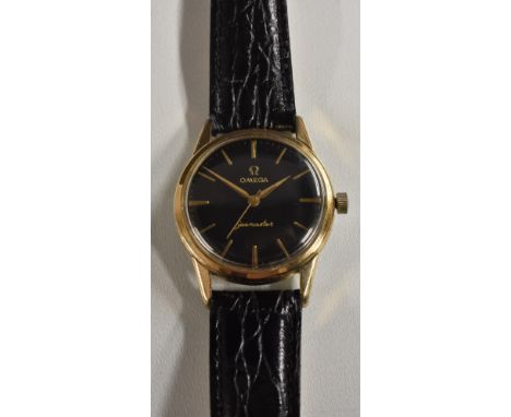 Omega - a retro 1960's Seamaster Geneve wristwatch, textured grey dial, raised baton markers, minute track, centre seconds, g